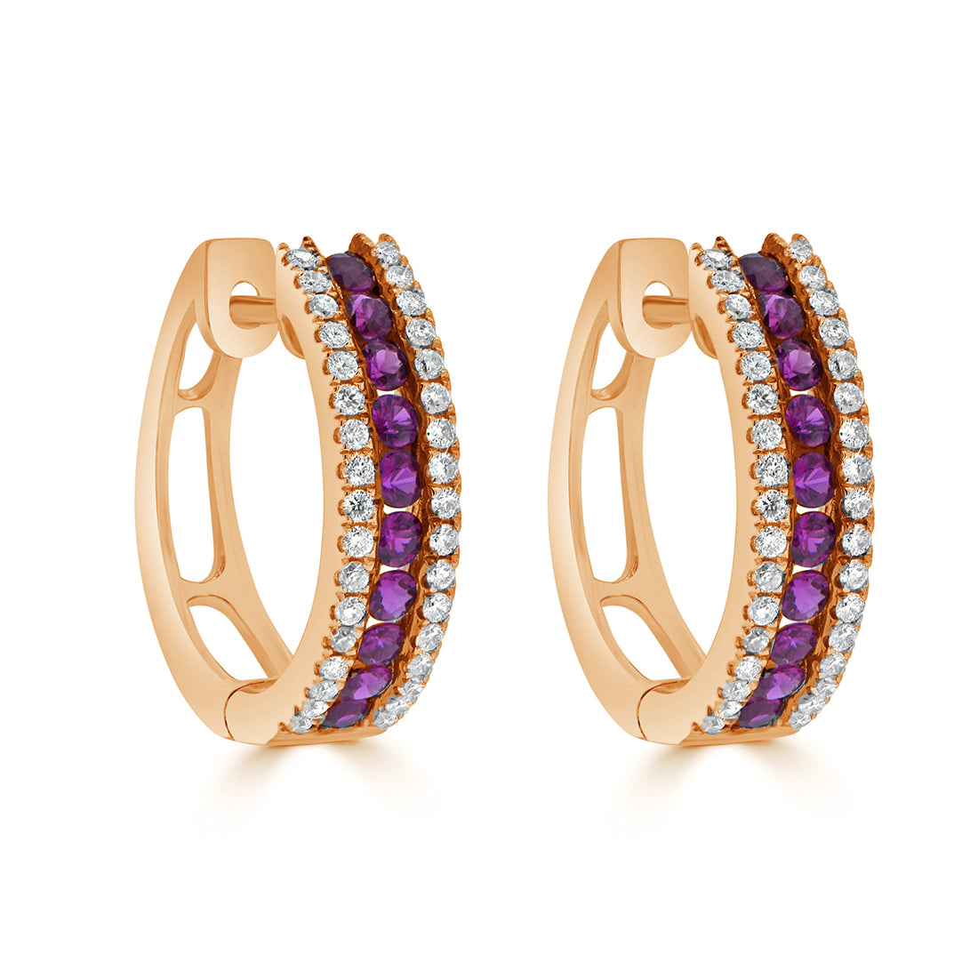 Timeless Huggie Earrings with Rubies and Round Diamonds