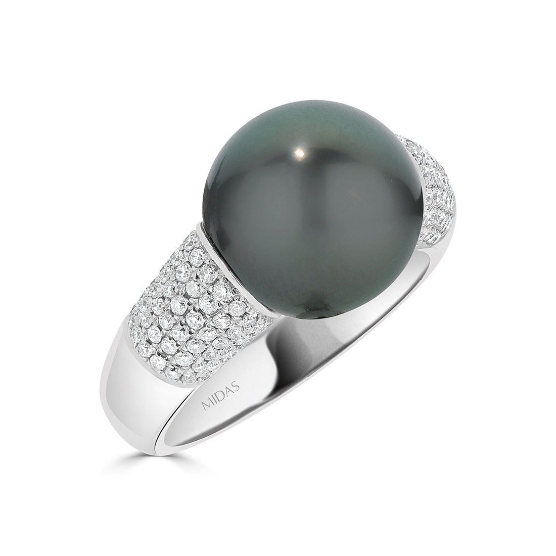 Round Tahitian Pearl with Diamond Pavé Ring