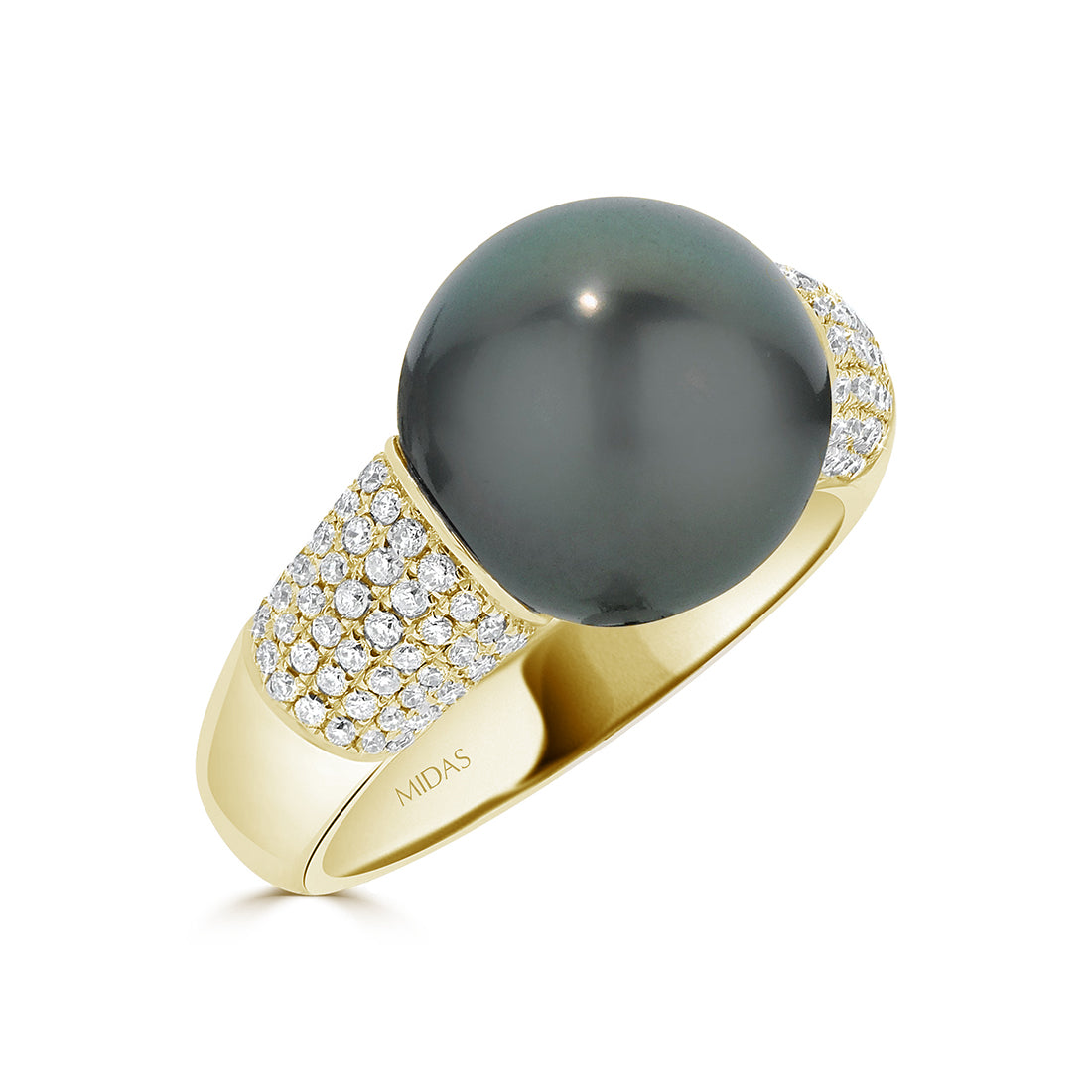 Round Tahitian Pearl with Diamond Pavé Ring