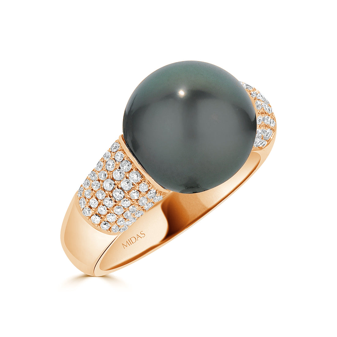 Round Tahitian Pearl with Diamond Pavé Ring
