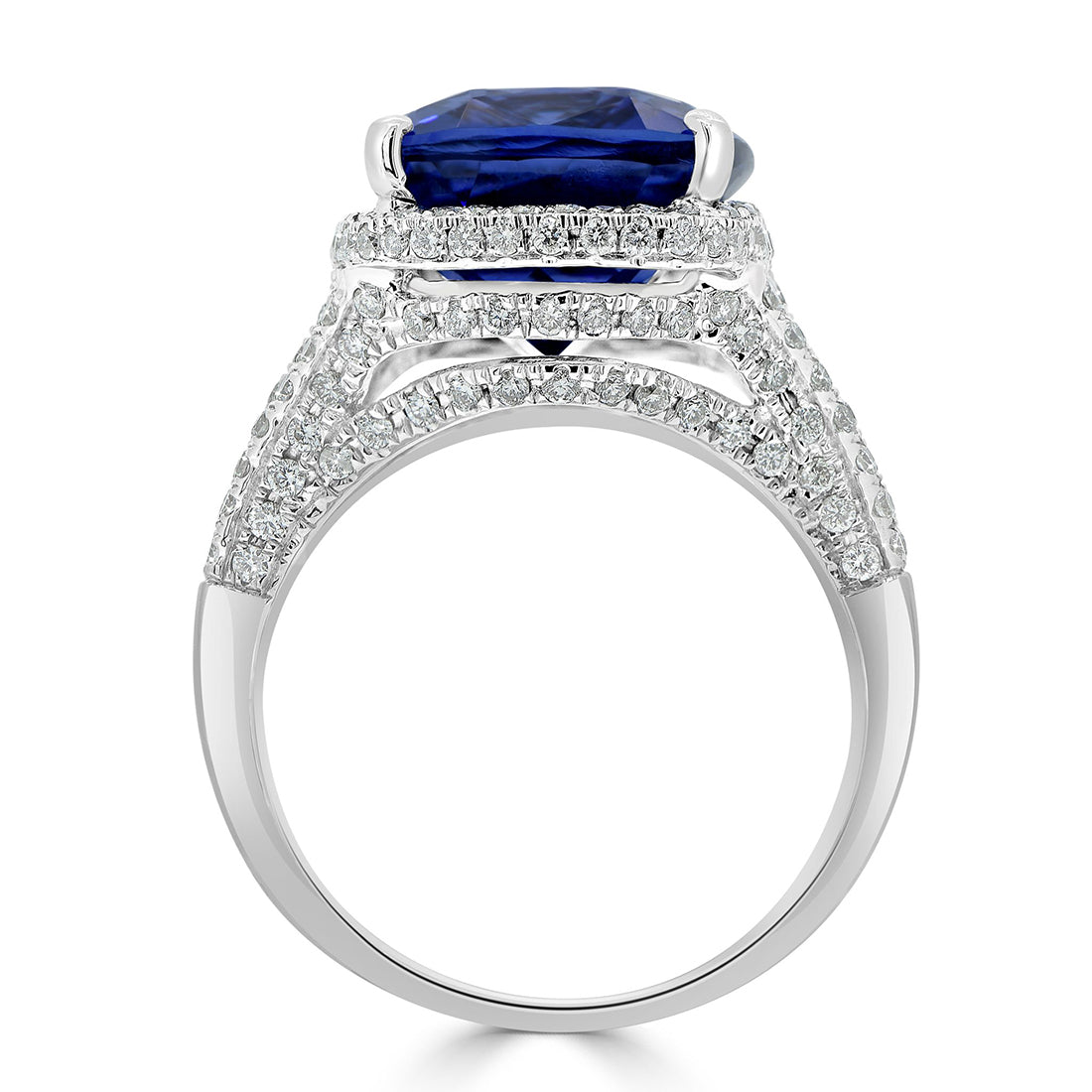 Diamond and Tanzanite Cushion Cut Halo Ring