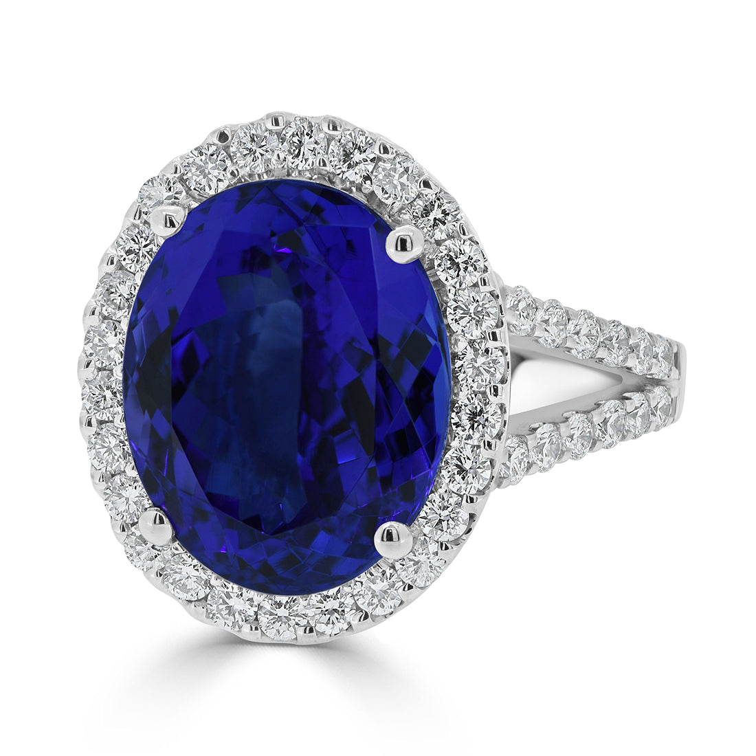 Diamond and Tanzanite Oval Shape Halo Ring