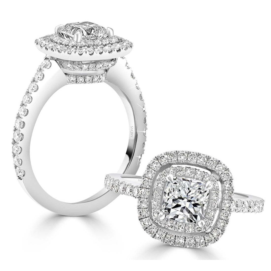 Cushion Cut with Hidden Double Halo Diamond Engagement Ring