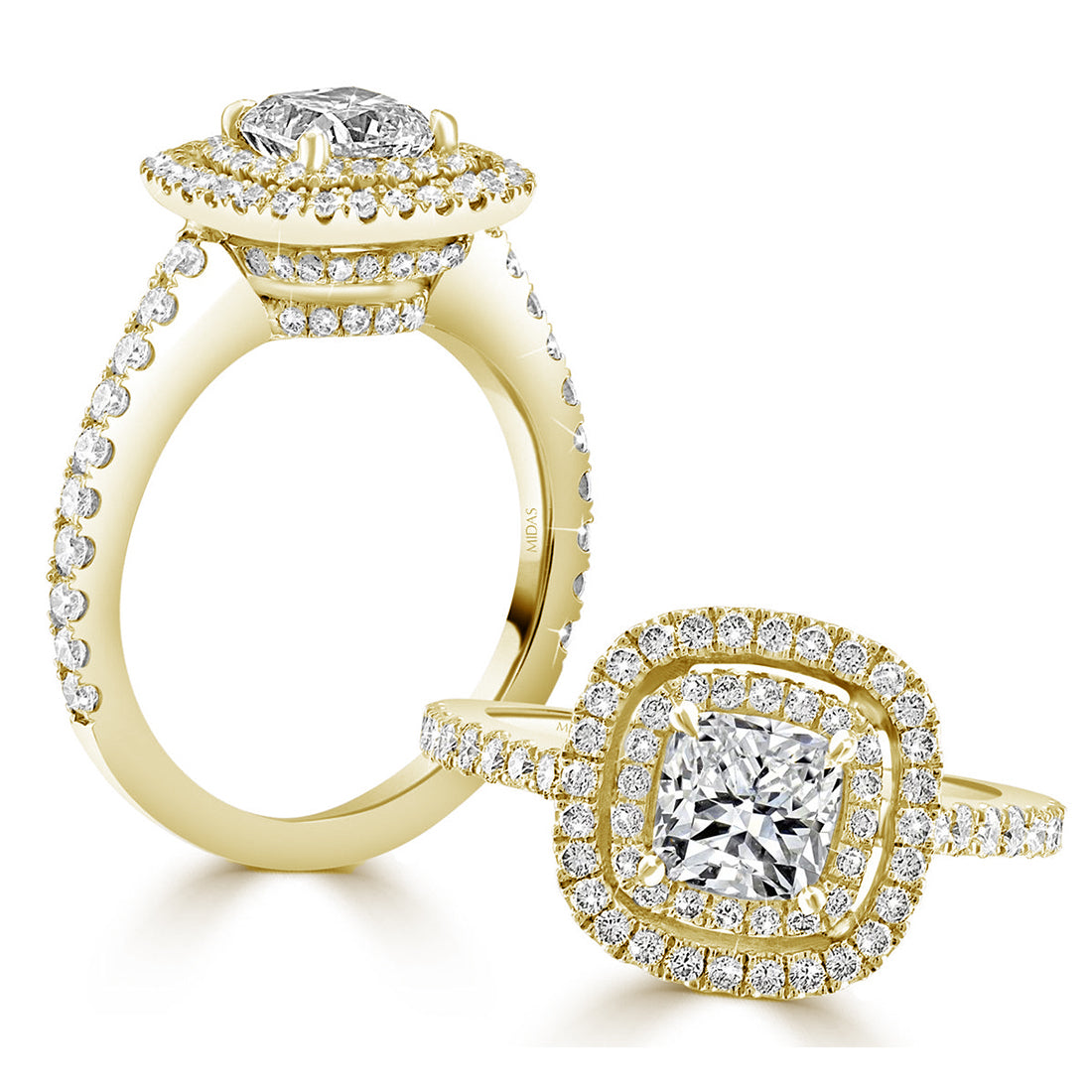 Cushion Cut with Hidden Double Halo Diamond Engagement Ring