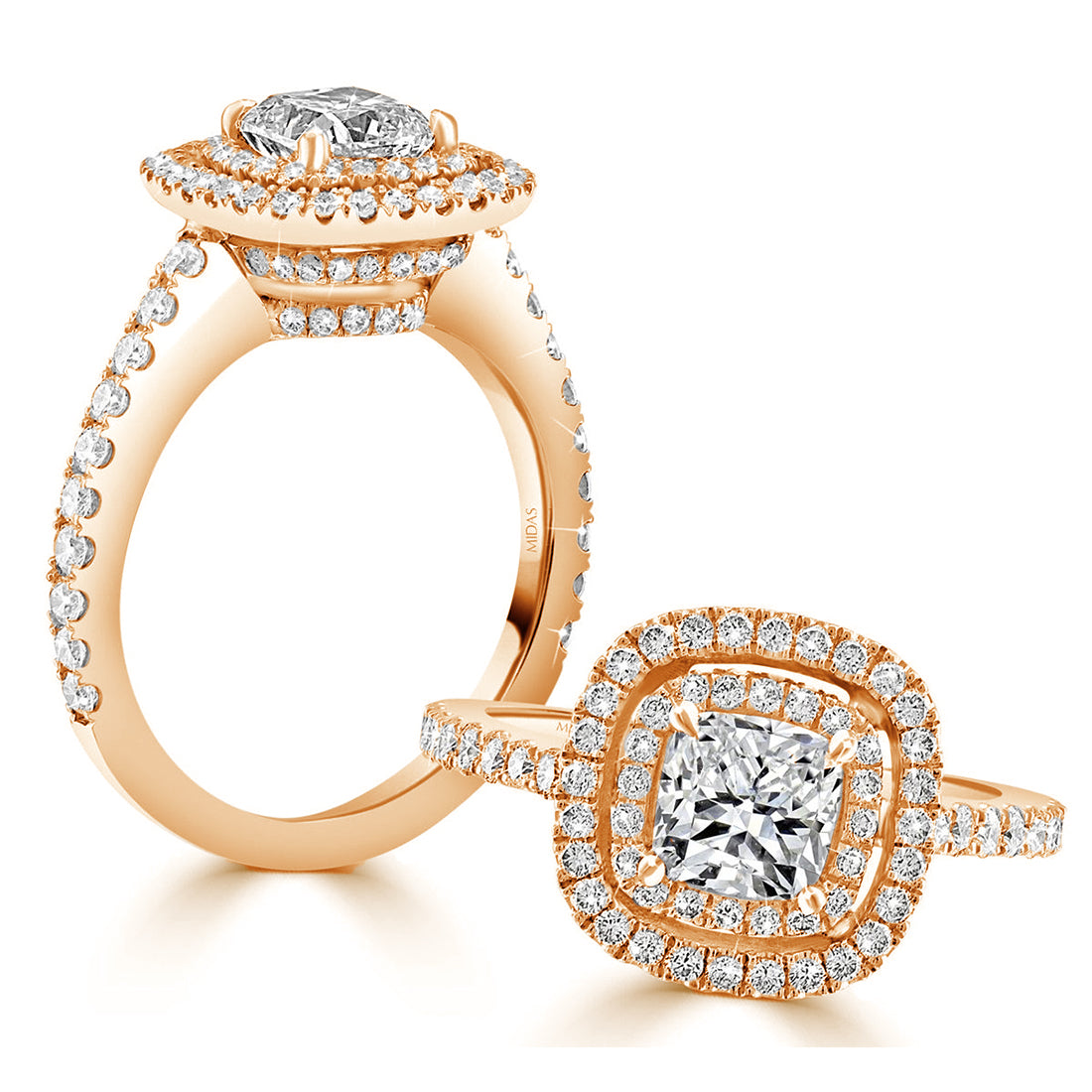 Cushion Cut with Hidden Double Halo Diamond Engagement Ring