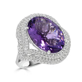 Oval Cut Amethyst Double Halo Diamond Ring