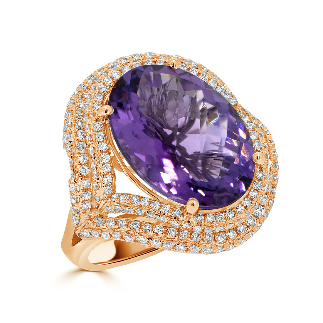 Oval Cut Amethyst Double Halo Diamond Ring