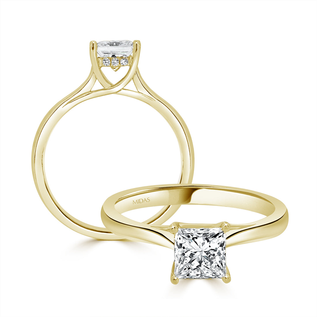 Princess Cut Solitaire Diamond with Hidden Halo Detail Engagement Ring