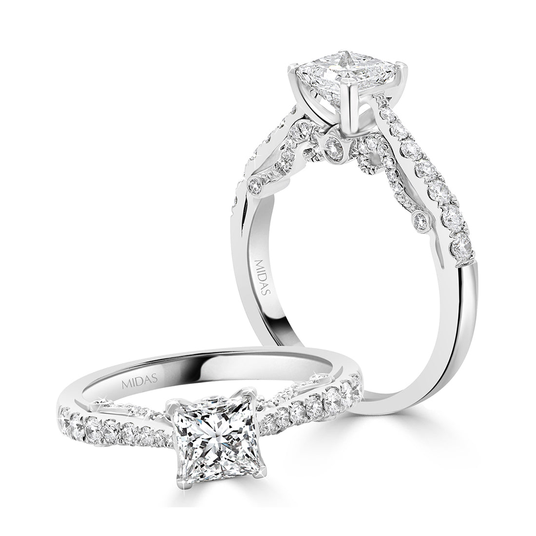 Princess Cut Pavé Split Shank Diamond Engagement Ring