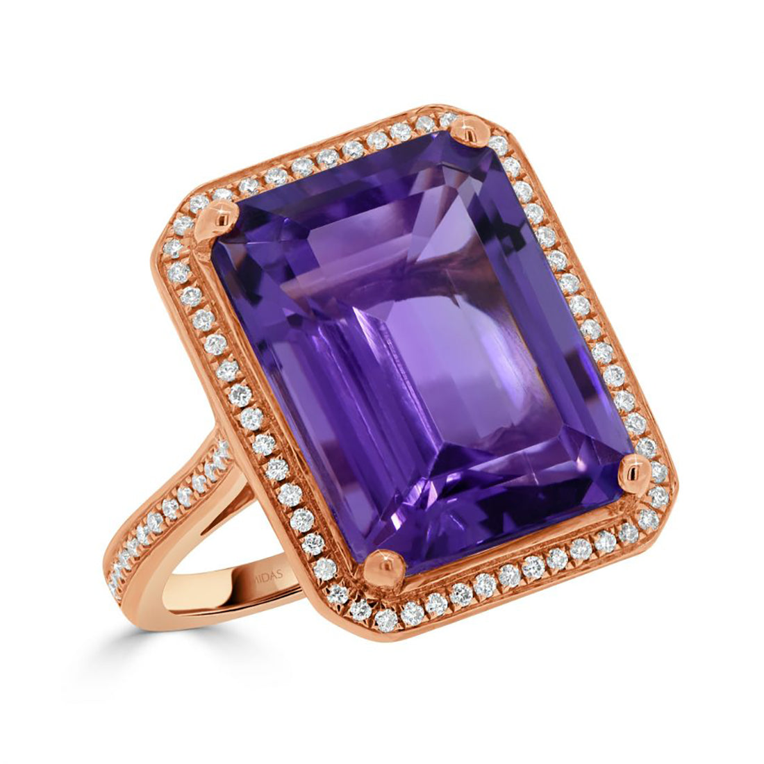 Emerald Cut Amethyst and Diamond Halo Ring