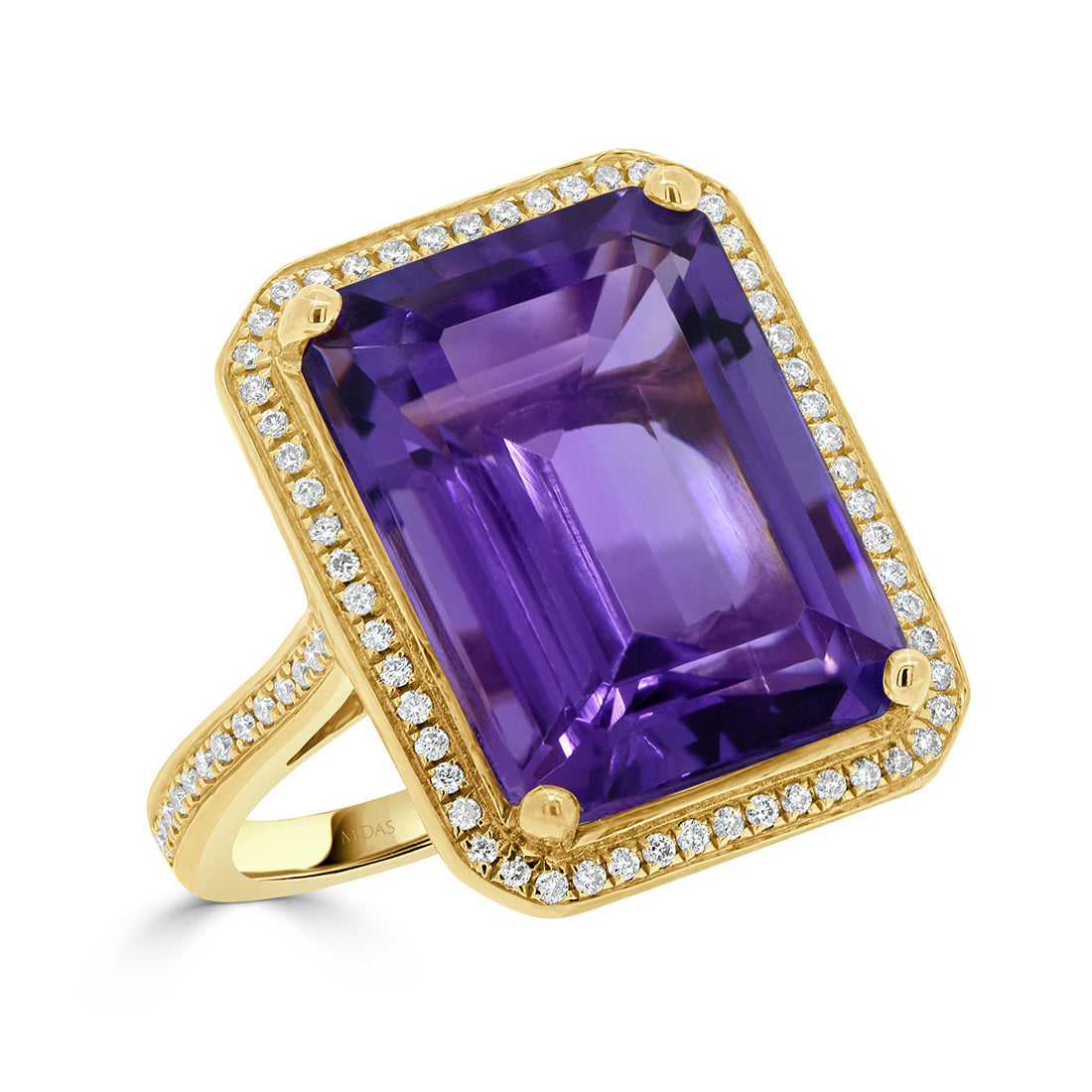 Emerald Cut Amethyst and Diamond Halo Ring