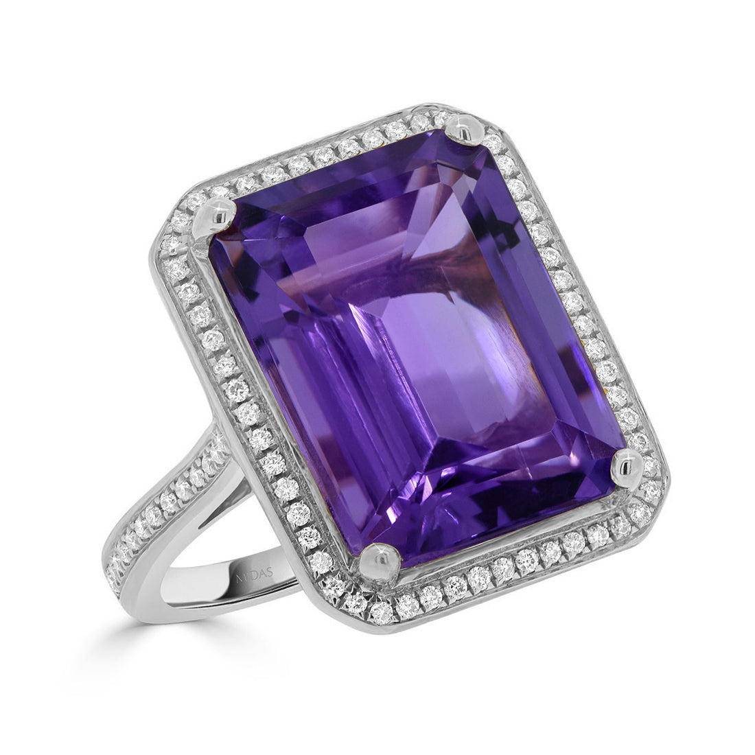 Emerald Cut Amethyst and Diamond Halo Ring