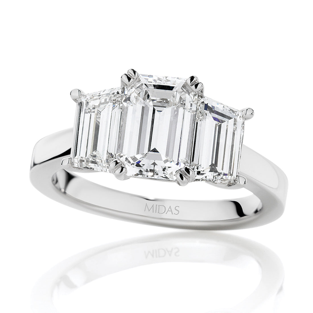 Emerald Cut Trilogy Diamond Engagement Ring