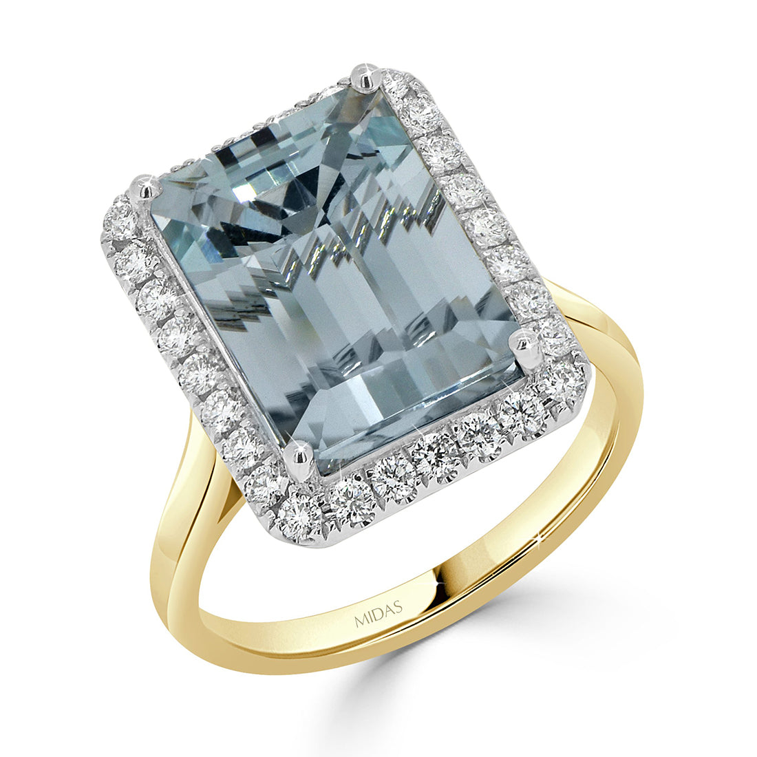 Emerald Cut Aquamarine Halo Diamond Ring