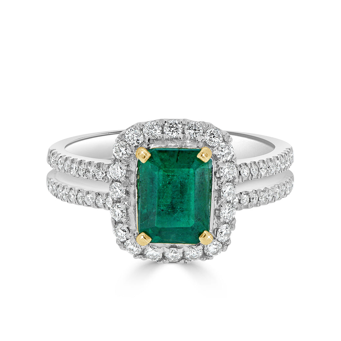 Emerald and Diamond Halo Ring