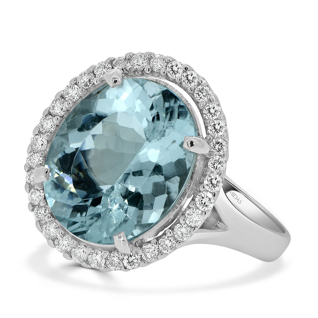 Oval Cut Aquamarine and Diamond Split Band Ring