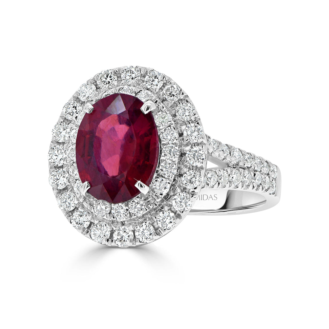 Oval Cut Ruby Double Halo Ring
