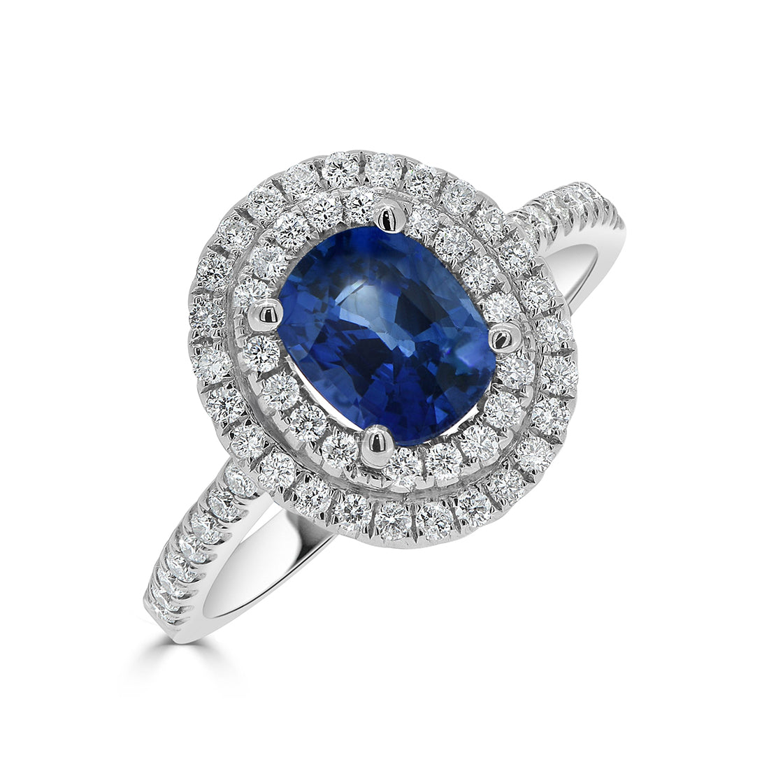 Oval Cut Sapphire Double Halo Diamond Ring