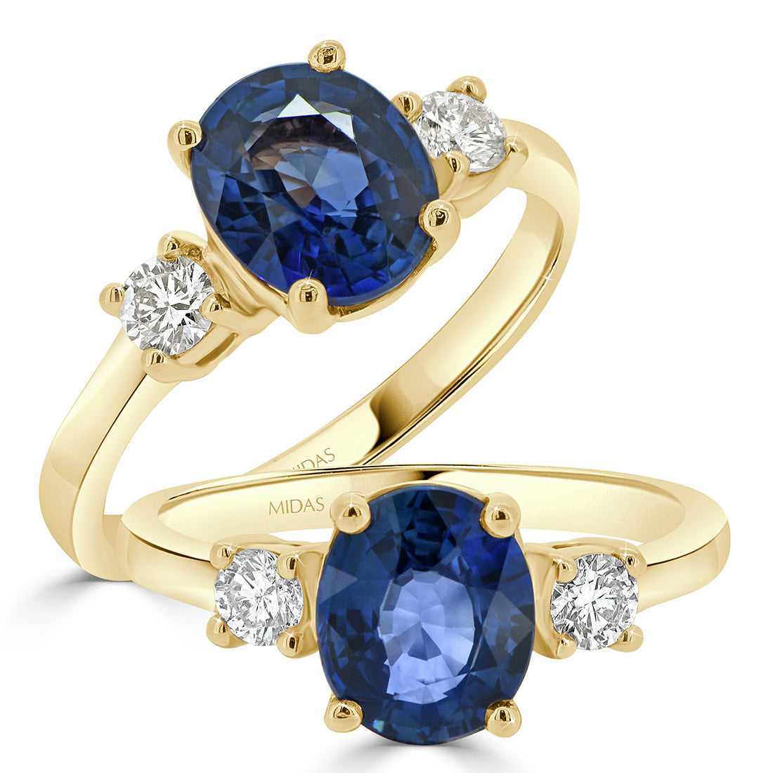 Oval Cut Sapphire and Round Diamond Trilogy Ring