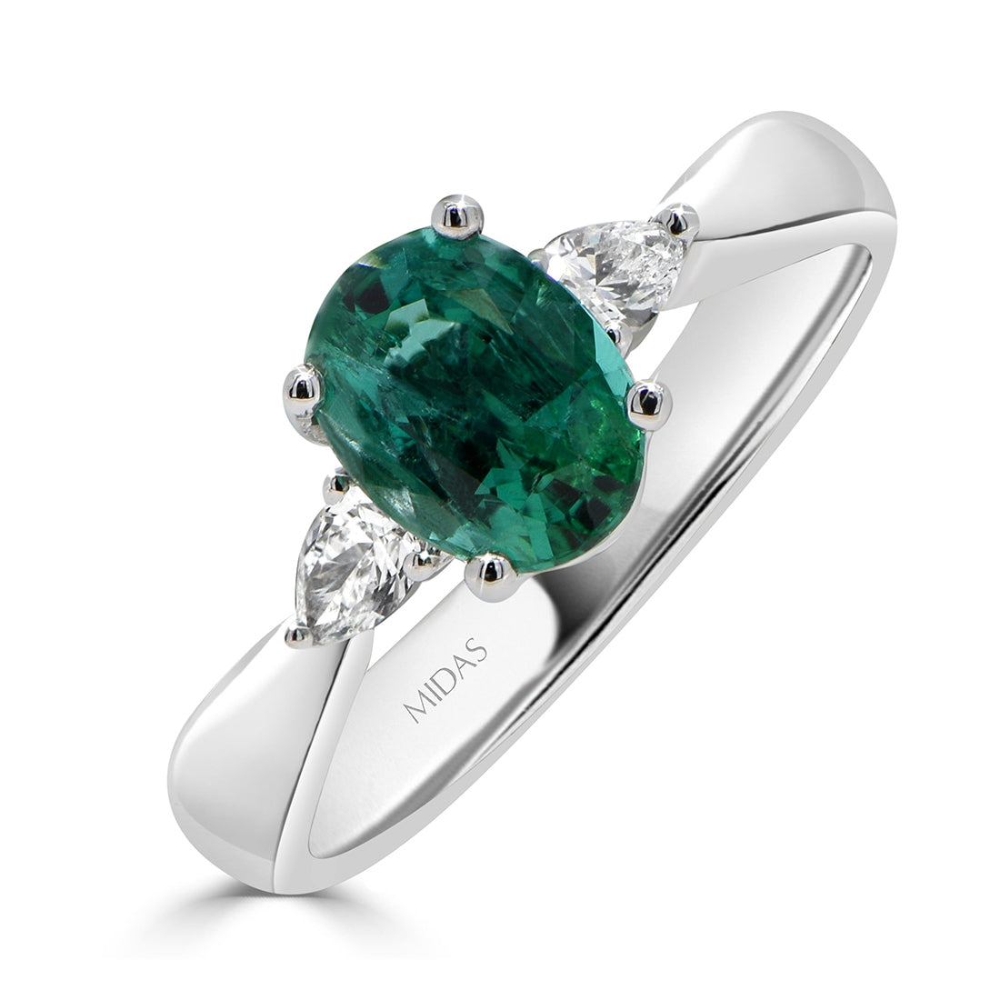Oval Shaped Emerald and Pear Shape Trilogy Ring