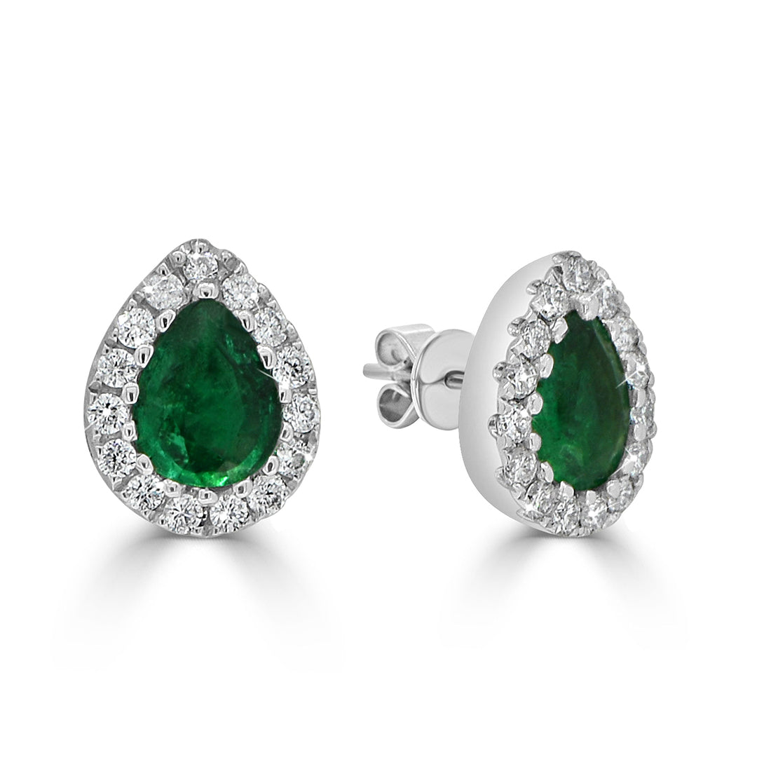 Pear Shaped Emerald and Diamond Halo Stud Earrings