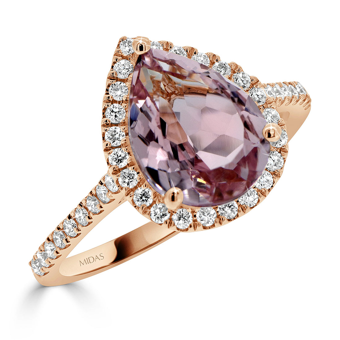 Pear Cut Morganite and Diamond Pavé Halo Ring
