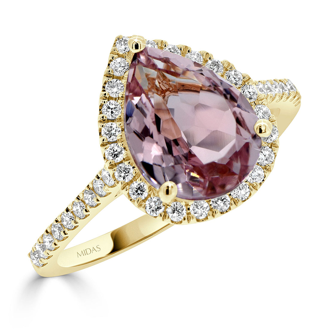 Pear Cut Morganite and Diamond Pavé Halo Ring
