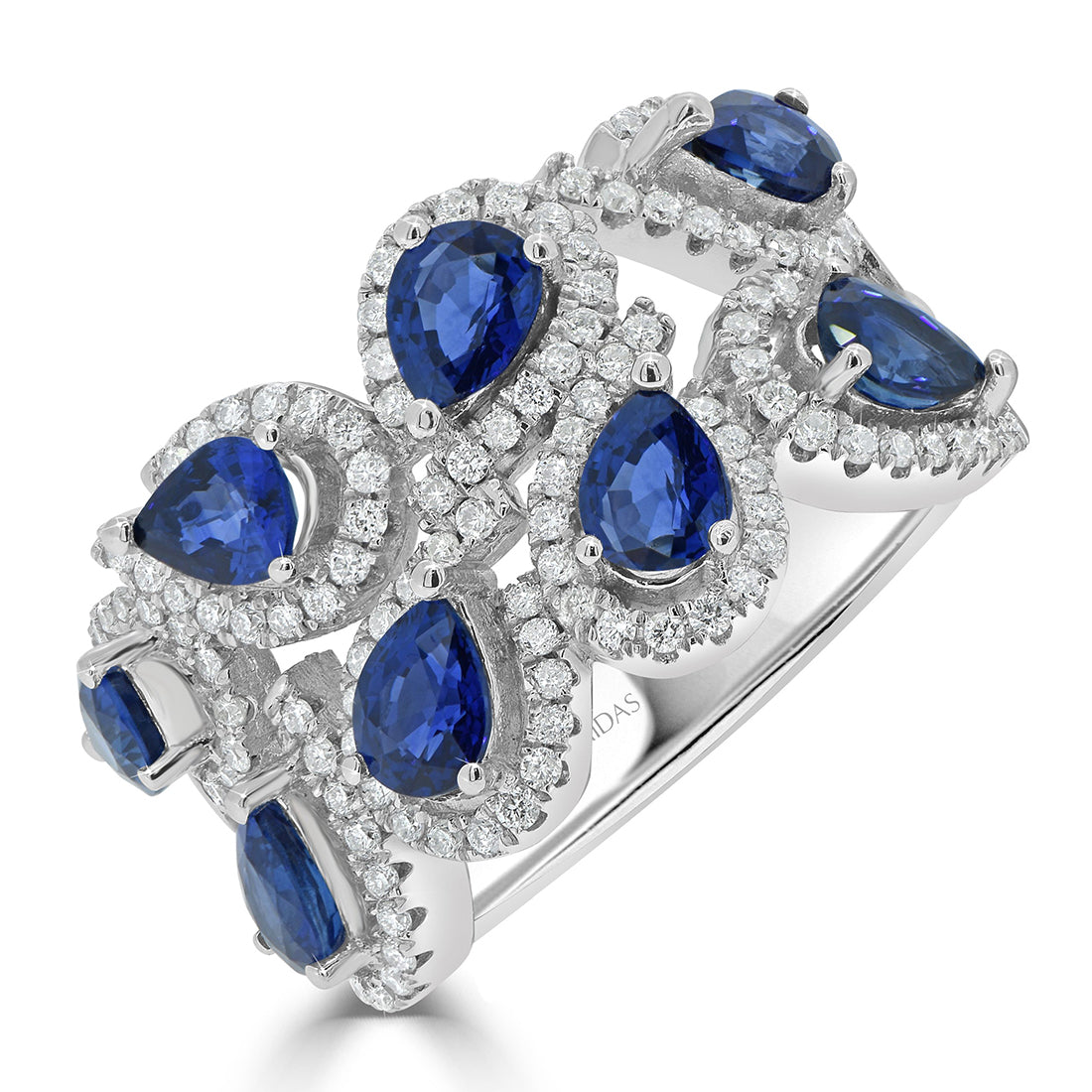 Pear Cut Sapphire and Diamond Cluster Ring