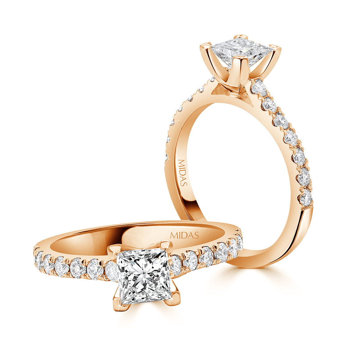 Princess Cut with Round Brilliant Diamond Shoulders Engagement Ring