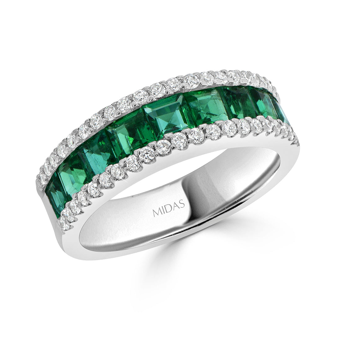 Princess Cut Emerald and Diamond Pavé Ring