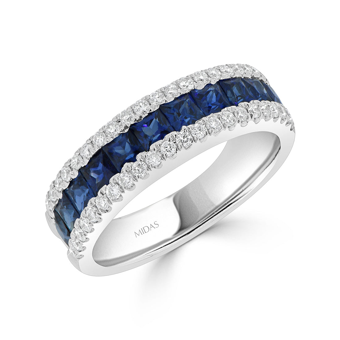 Princess Cut Sapphire and Diamond Channel Set Wedding Band