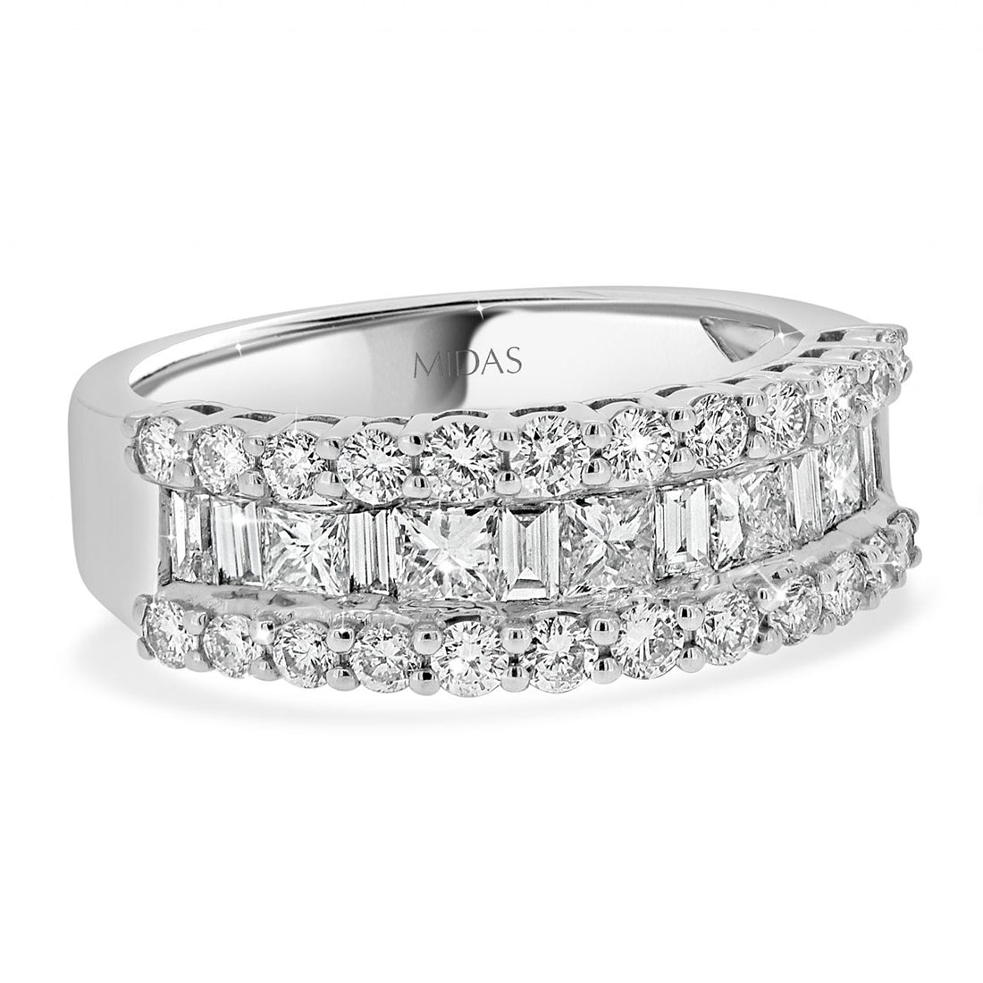 Princess and Baguette Cut Diamond Double Row Wedding Band