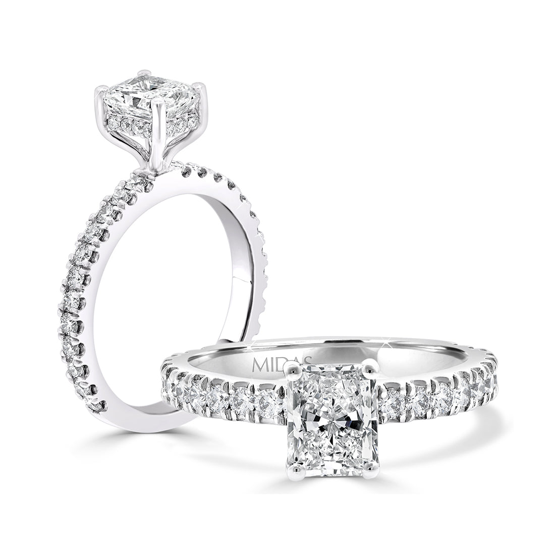 Radiant Cut Solitaire with French Pavé Diamond Shoulder Engagement Ring