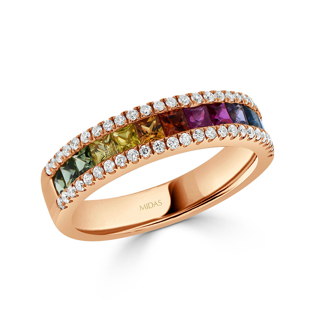 Princess Cut Rainbow Sapphire and Diamond Eternity Ring