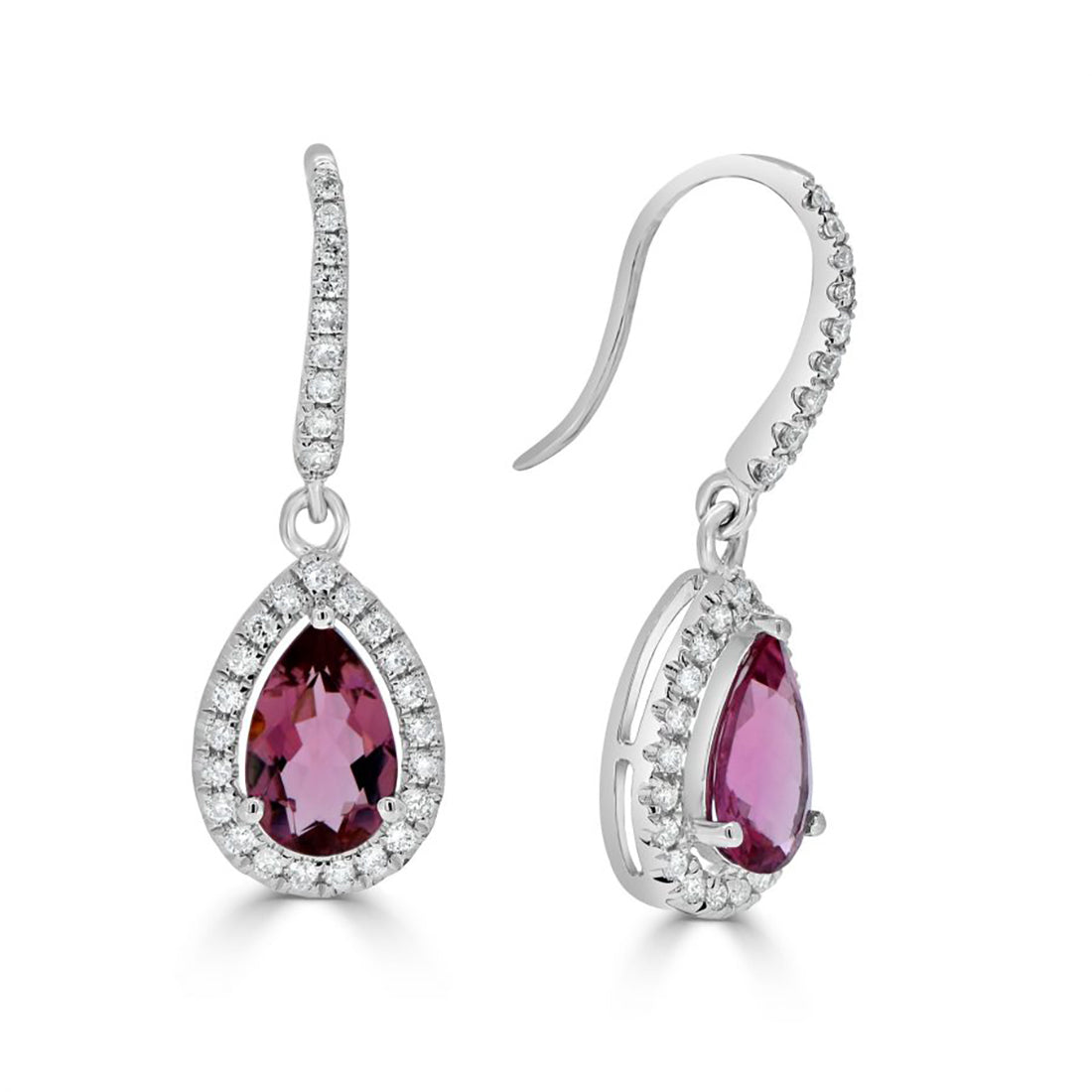 Pear Cut Pink Sapphire Halo Diamond Drop Earrings