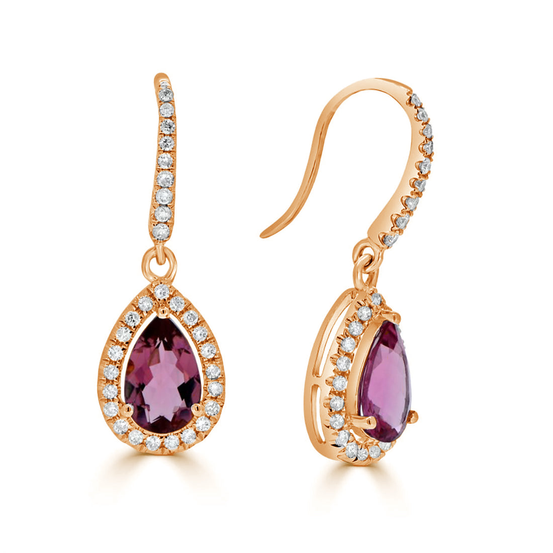 Pear Cut Pink Sapphire Halo Diamond Drop Earrings