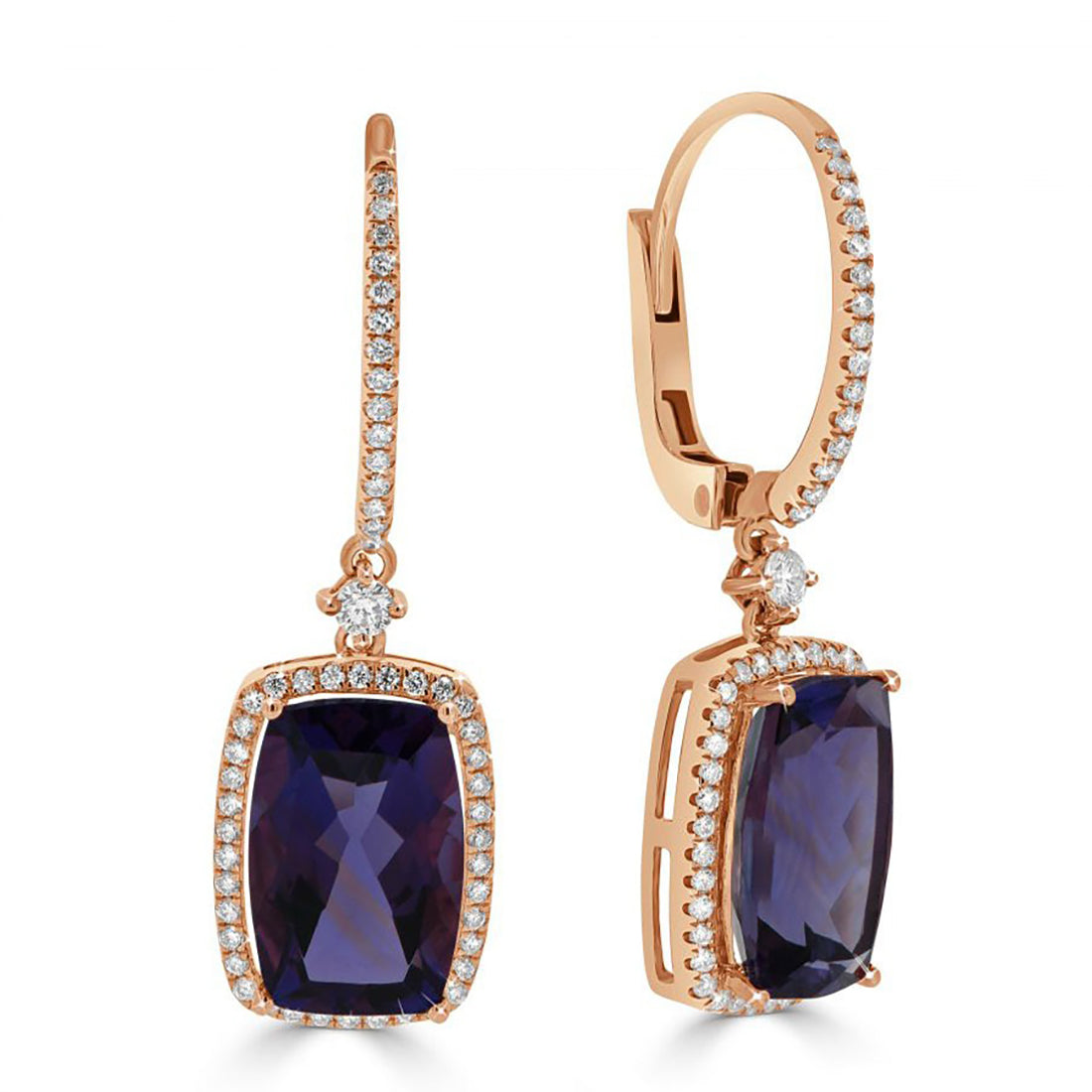 Cushion Cut Halo Diamond Drop Earrings