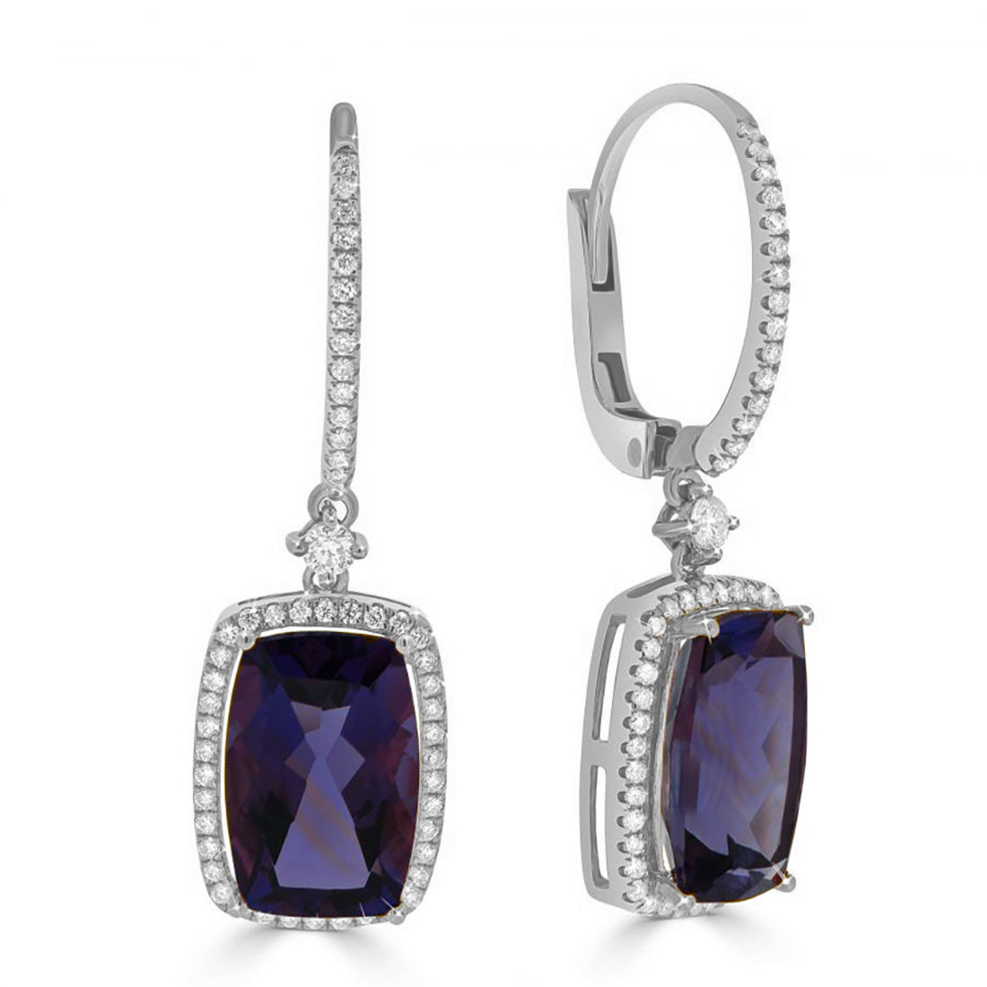 Cushion Cut Halo Diamond Drop Earrings