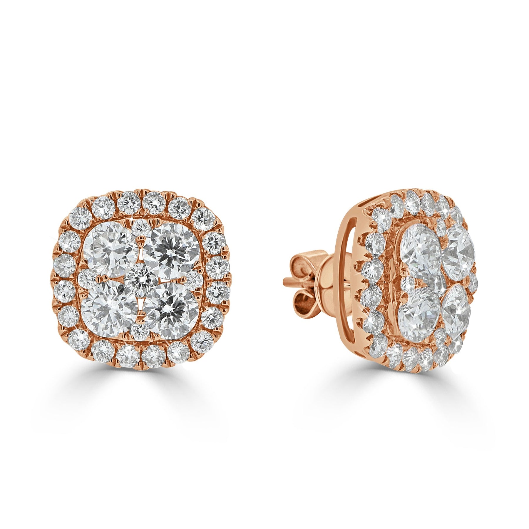 Cushion Cut Cluster Diamond Halo Stud Earrings