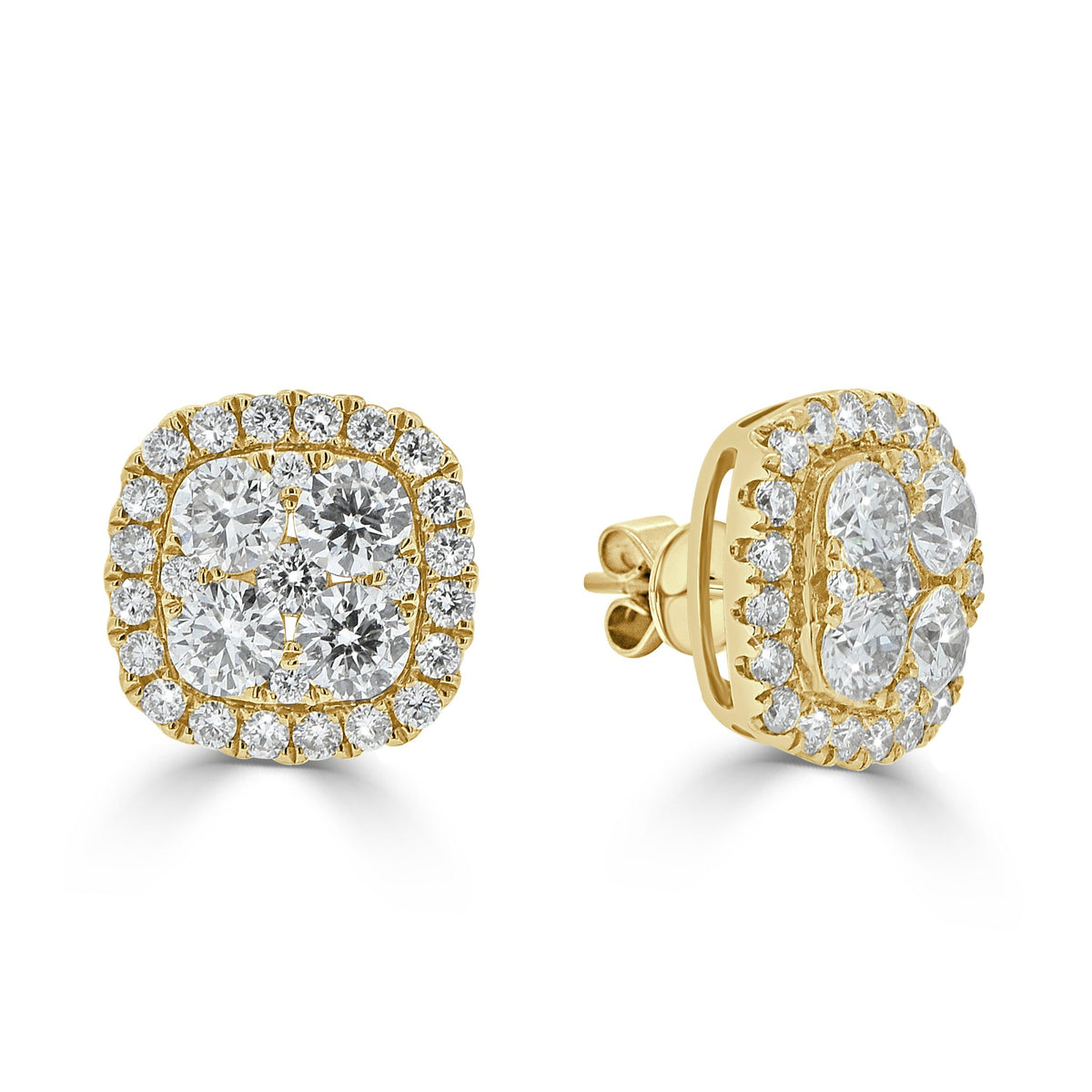 Cushion Cut Cluster Diamond Halo Stud Earrings