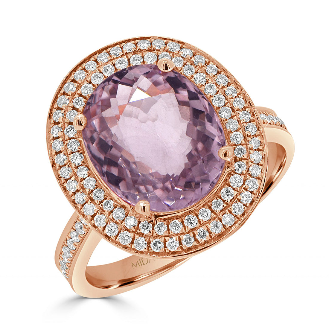 Oval Cut Morganite and Double Diamond Halo Ring