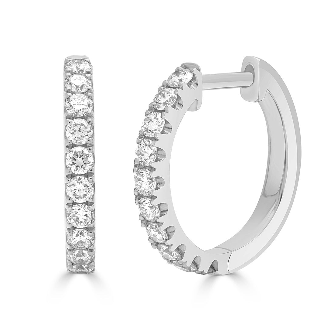 Round Brilliant Cut Shared Claw Huggie Earrings