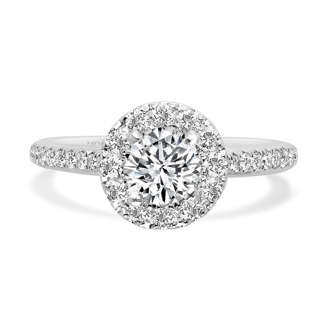 Round Brilliant Halo with Diamond Shoulders Engagement Ring