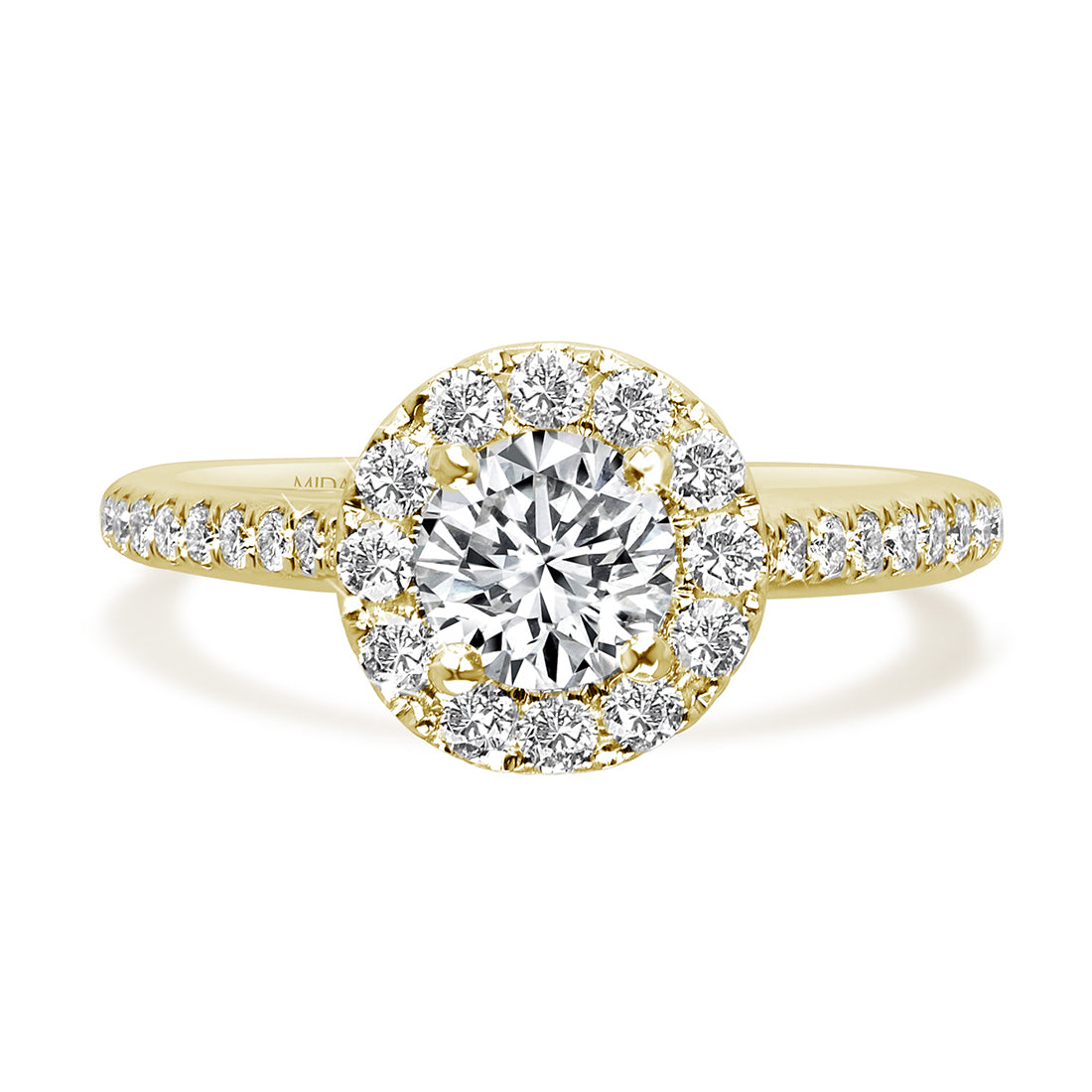 Round Brilliant Halo with Diamond Shoulders Engagement Ring