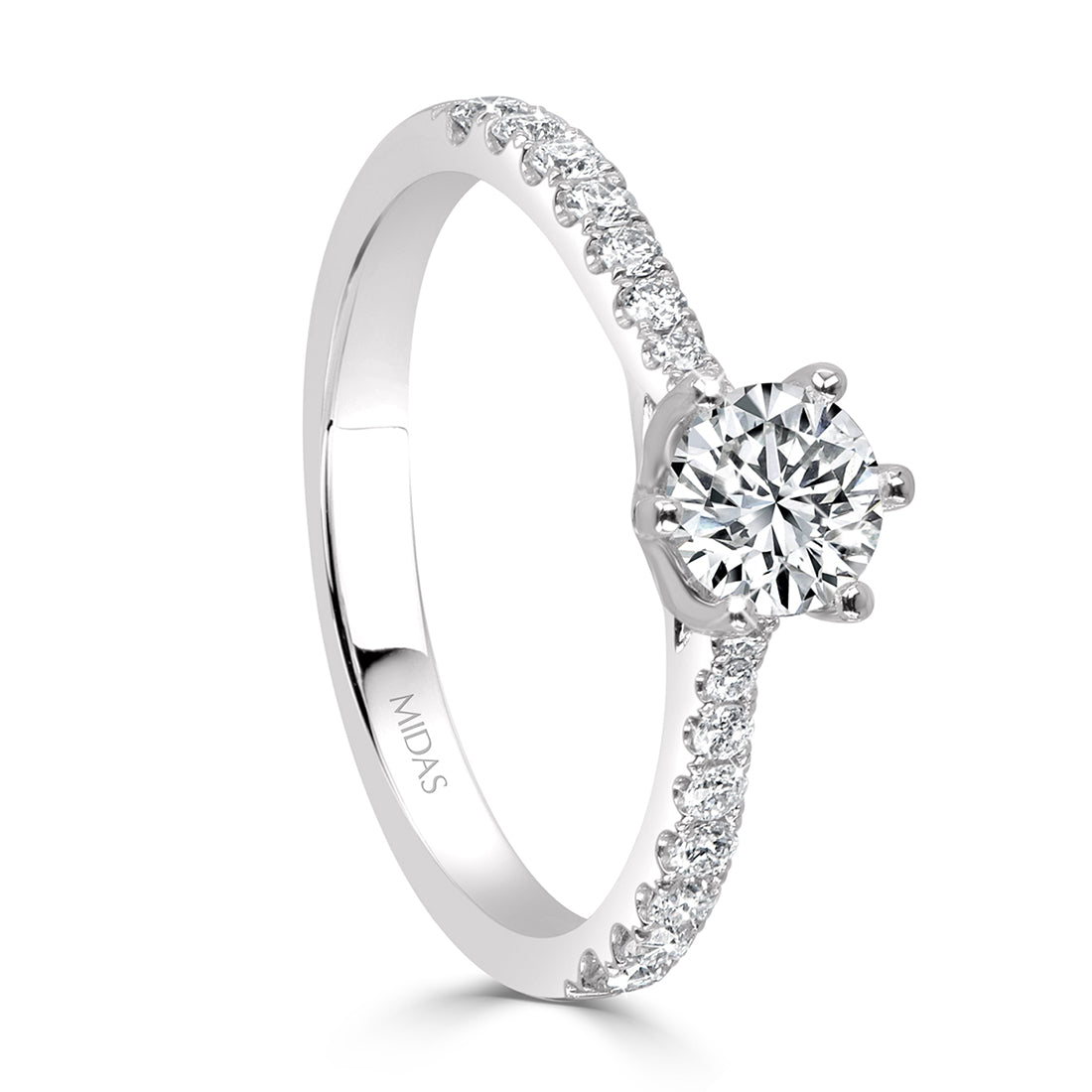 Round Brilliant Solitaire with Diamond Shoulder Engagement Ring
