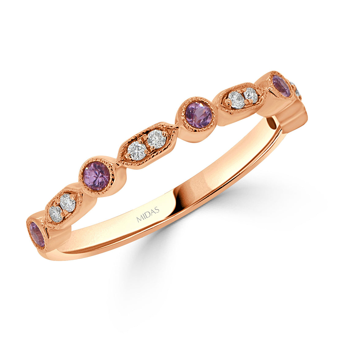 Round and Leaf Inspired Milgrain Pink Sapphire Wedding Band