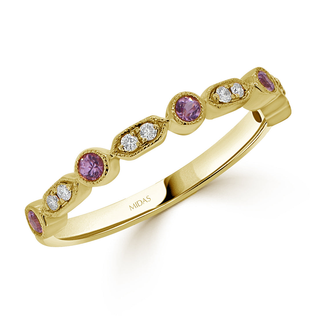 Round and Leaf Inspired Milgrain Pink Sapphire Wedding Band