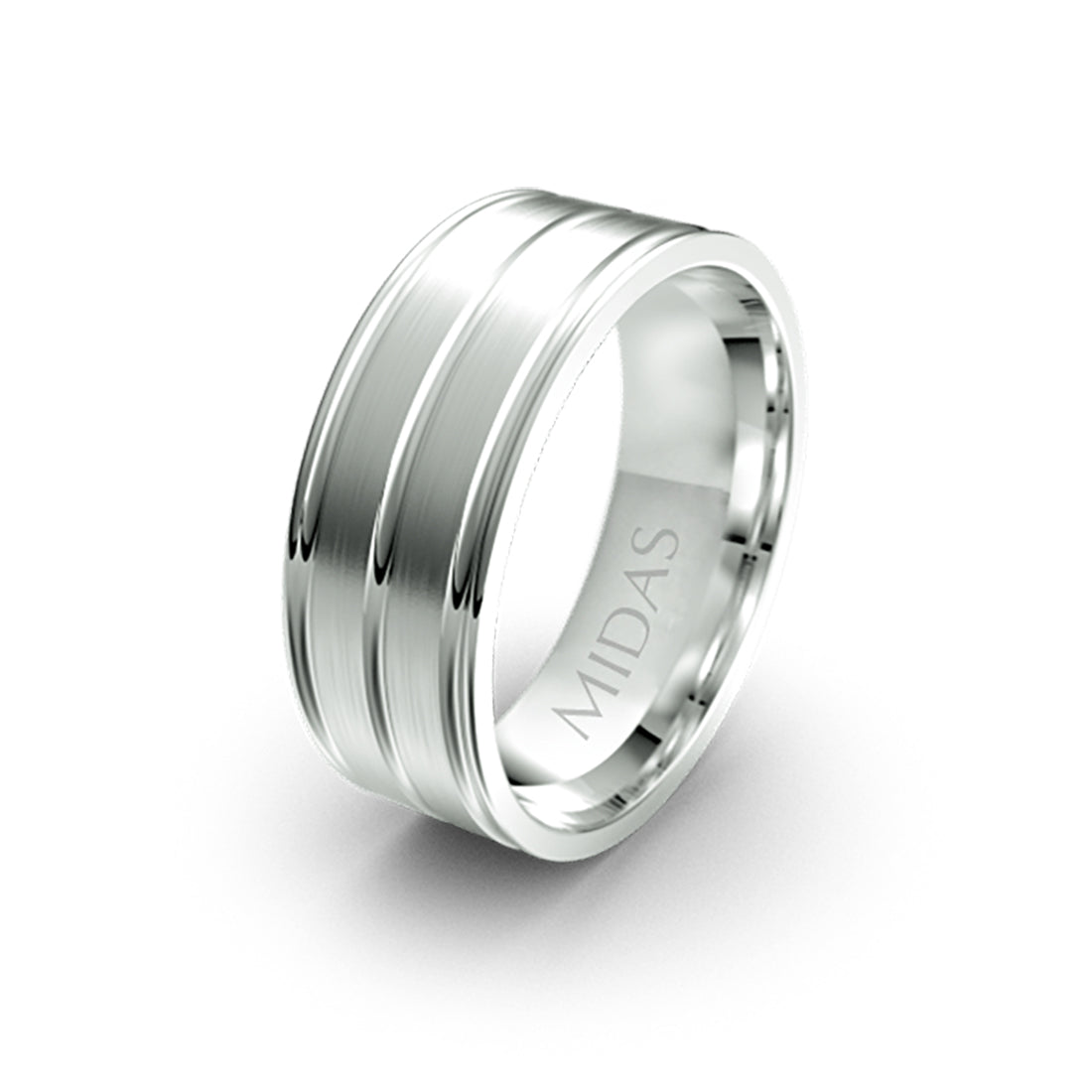 Flat Court Trio Inlay Smooth Finish Wedding Band