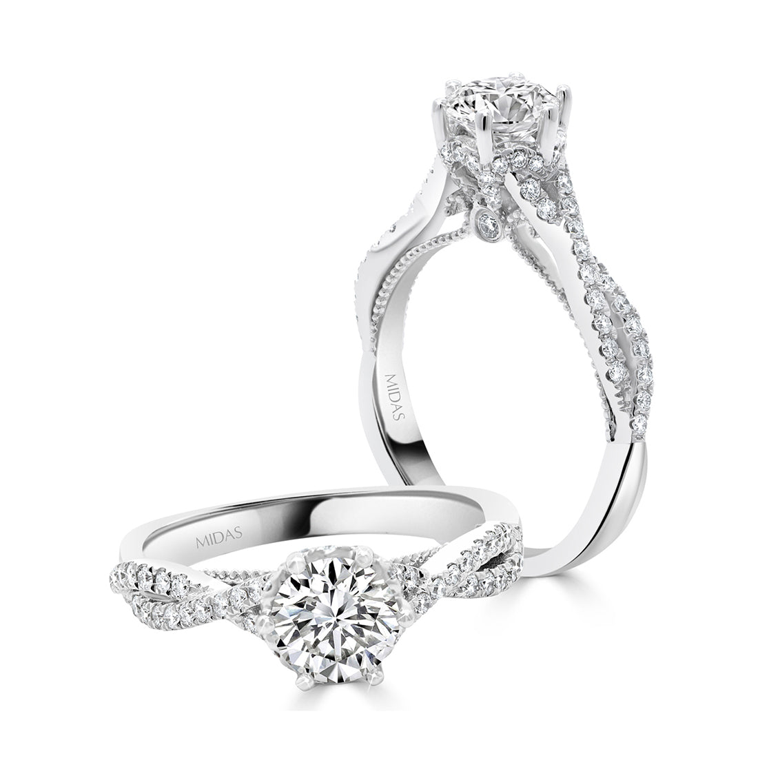 Round Brilliant Cut Solitaire with Twisted Split Band Diamond Engagement Ring