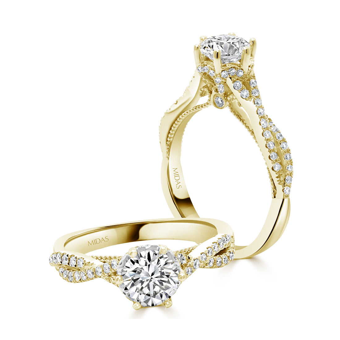 Round Brilliant Cut Solitaire with Twisted Split Band Diamond Engagement Ring